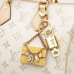 Authentic Louis Vuitton Lock & Key with unbranded Tweed Yellow Bagcharm Keychain